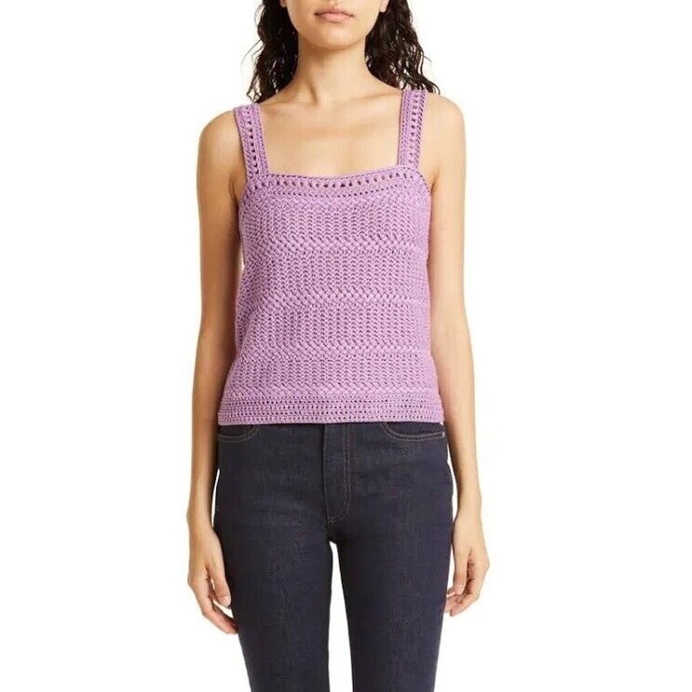 Vince Lavender Crochet Square-Neck Tank